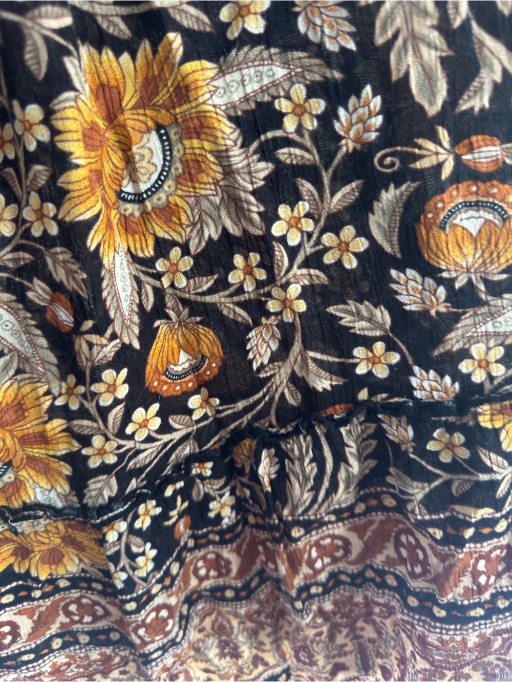 $5 CLOSET CLEANOUT Rachel Zoe Boho Black Beige Brown Floral Midi Skirt Small - Picture 3 of 3